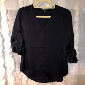 Navy silk v neck shirt for work